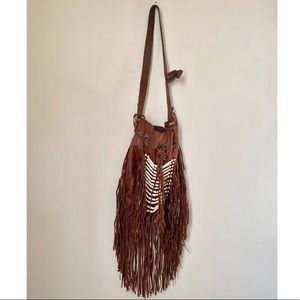 Leather fringe shoulder purse boho SPELL FP